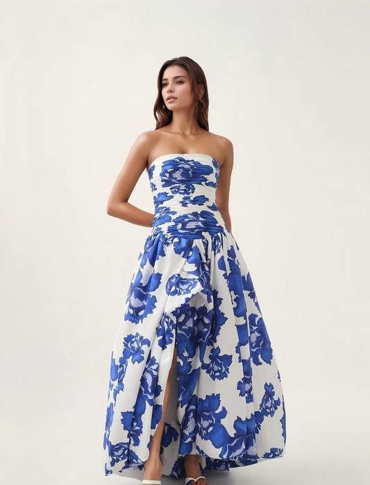 DR951Y 2026 Strapless Printed High Slit Maxi Dress Women