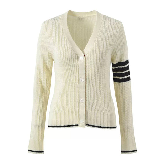 JK169 Striped Sleeve Wool Knit Cardigan for Autumn Days