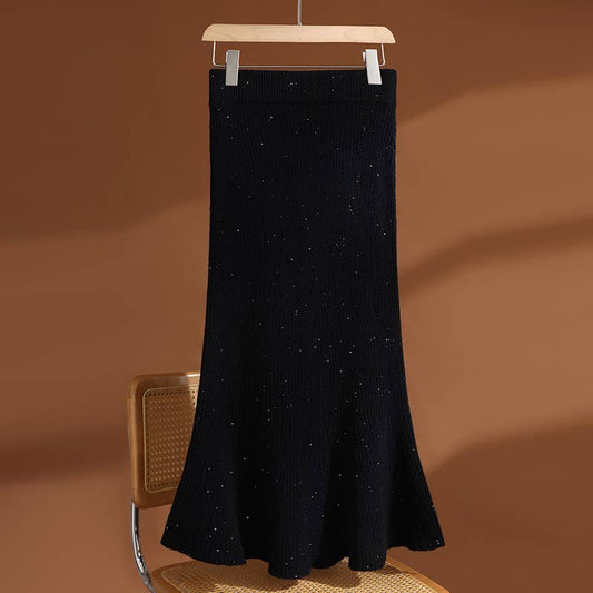 SK88Y Women's Wool Knit Mermaid Midi Skirt for Autumn