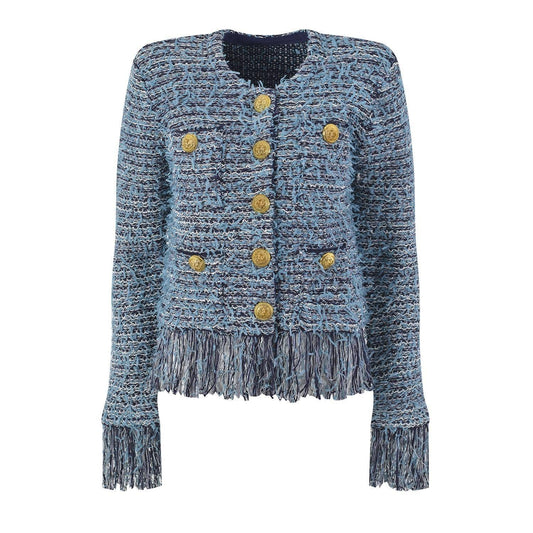 JK221Y Autumn Winter Tweed Knit Fringe Short Pocket Jacket