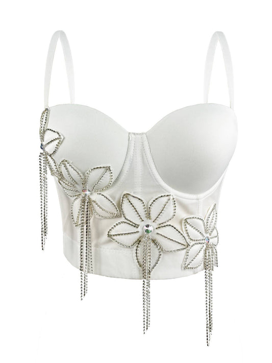 VE19Y Rhinestone Tassel Fishbone Corset Top ¨C Dazzle Pink