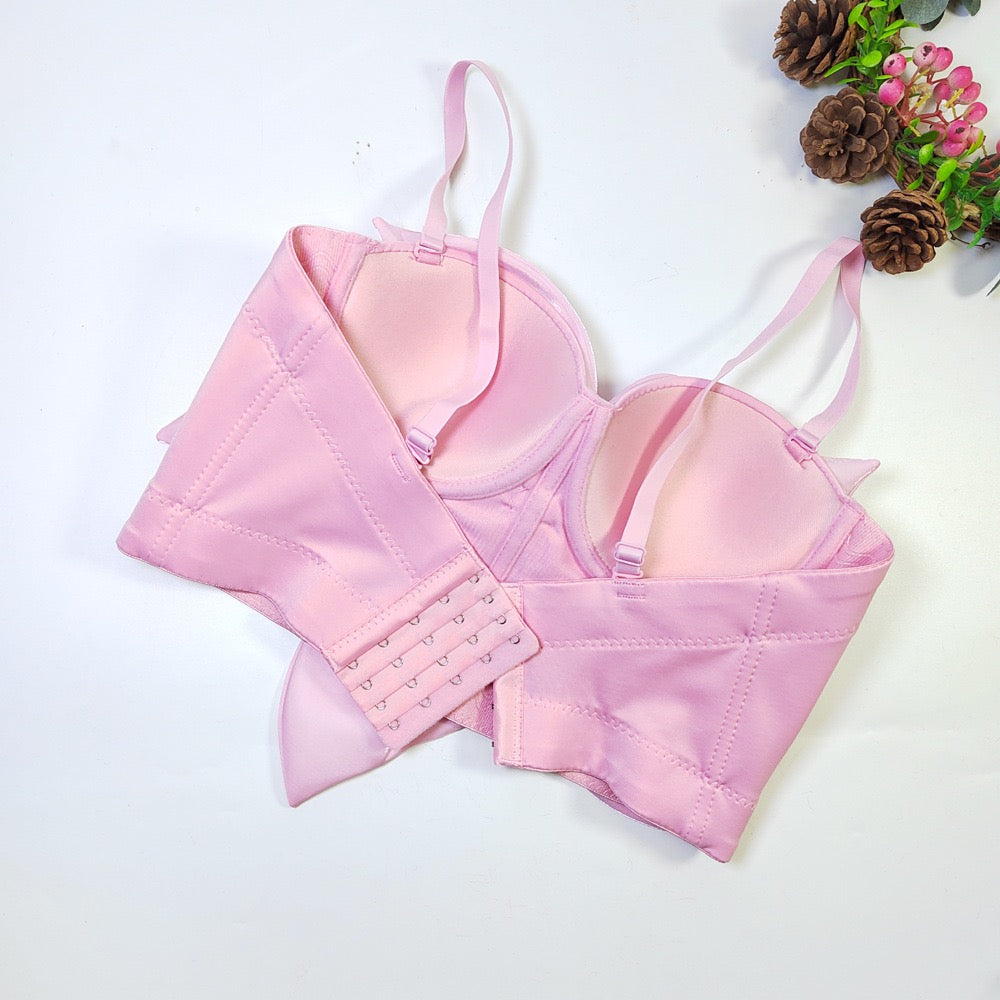 VE009Y Elegant Tube Top with 3D Bow & Floral Embellishments