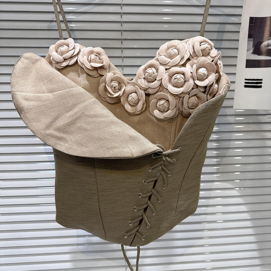 VE22Y Summer 3D Floral Camisole with Beveled Straps