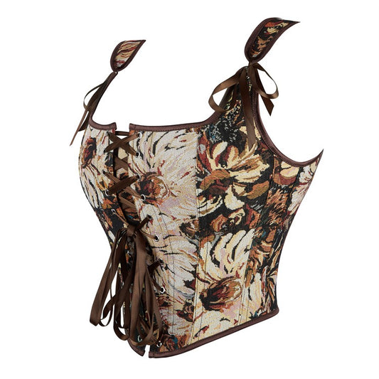 VE12 Double Strap Adjustable Tube Top with Floral Accents