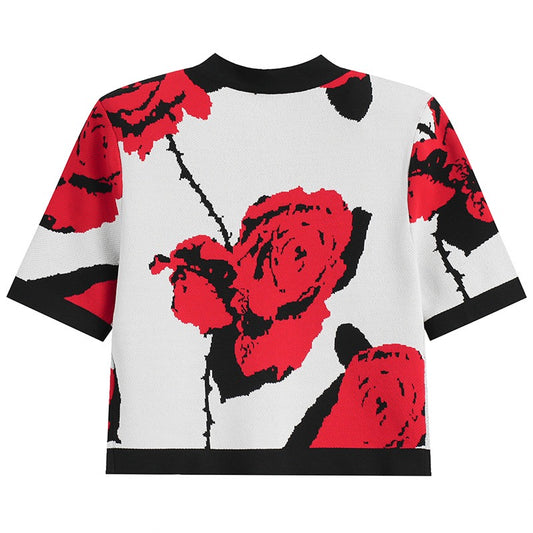 TP024 Summer Rose Jacquard Cardigan - Gold Accents