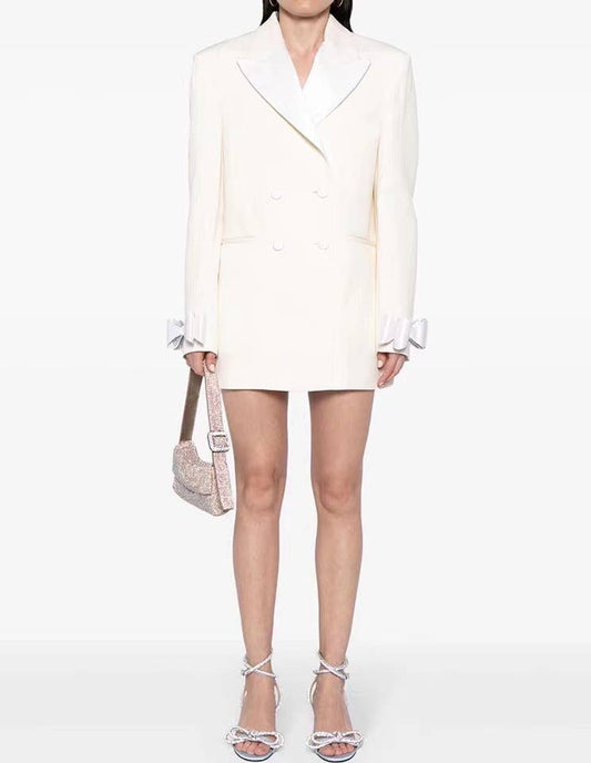 DR292Y Chic Satin Bow Tie Blazer Dress - Women¡¯s Formal