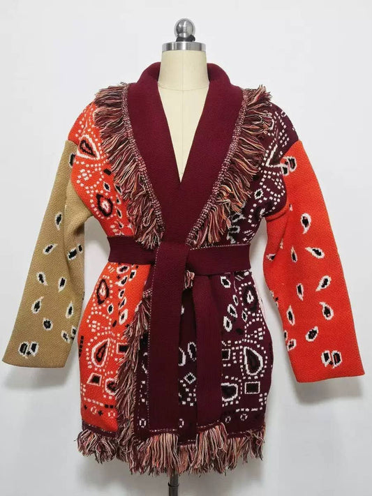 CT161 Women's Bohemian Colorblock Wool Jacquard Sweater