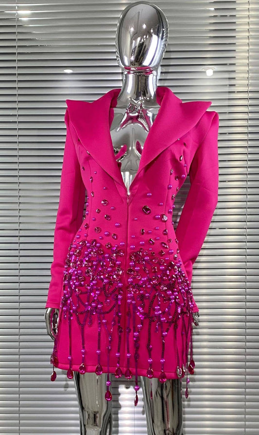 91Y Glam Sequin Pearl Blazer Dress for Party Nights
