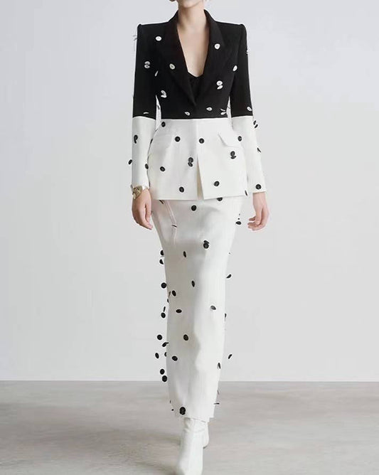 SET7-8Y Chic Sequin Beaded Suit & Fishtail Skirt Ensemble