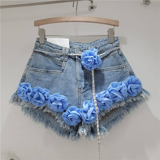PT026Y Pink Petal Parade High Waist Denim Festival Shorts