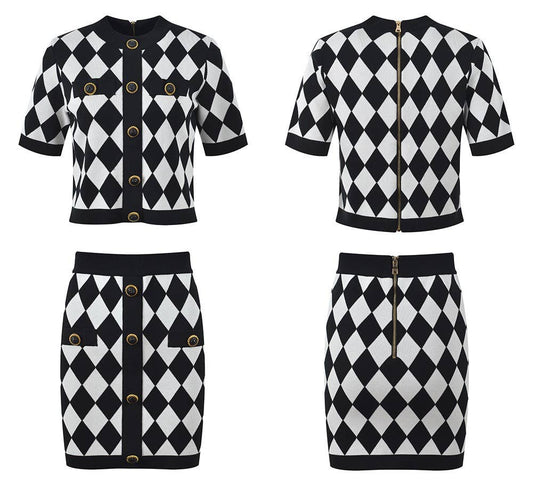 SET7-6Y Chic Diamond Checkered Set