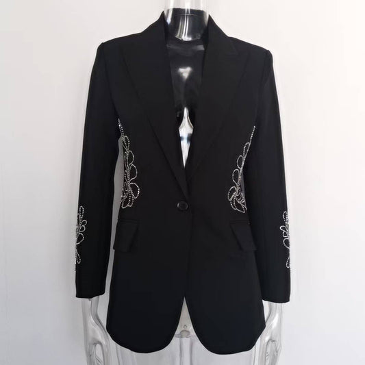 BL15Y White Beaded Single-Button Blazer for Spring & Fall