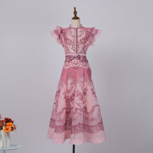 DR490Y Chic Ruffled Sleeveless Top and A-Line Long Skirt Set