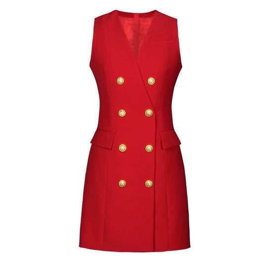 DR0234Y Chic Sleeveless Blazer Dress - Office Elegance