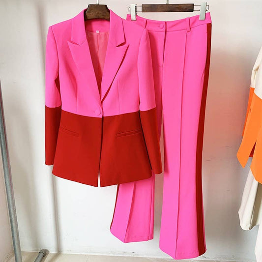 BL194Y Modern Color-Block Business Suit & Flares Set
