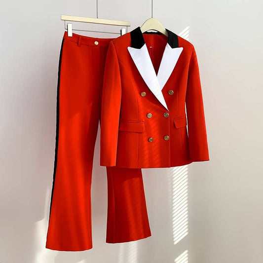 SET030 Two Pieces Red Blazer And Pants Set Blazer Set