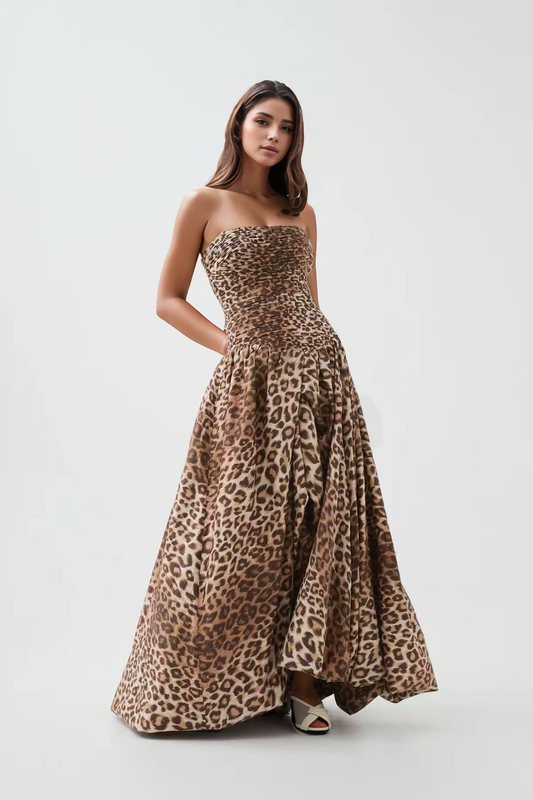 DR951Y Strapless Printed High Slit Maxi Dress for Women