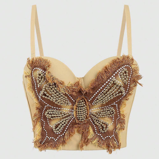 VE004 Chic Butterfly Beaded Corset-Style Tube Top