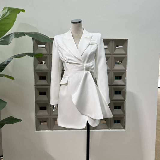 BL5-6 Asymmetrical Patchwork Blazer Waist Cut-Out Dress