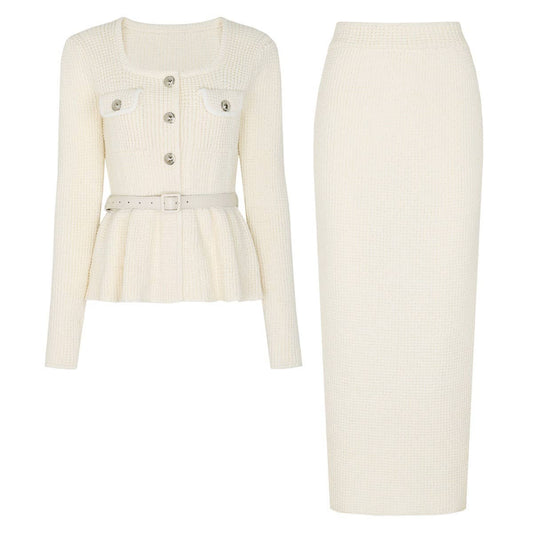 SET258Y 2025 Autumn Winter Knitted Cardigan and Skirt Set