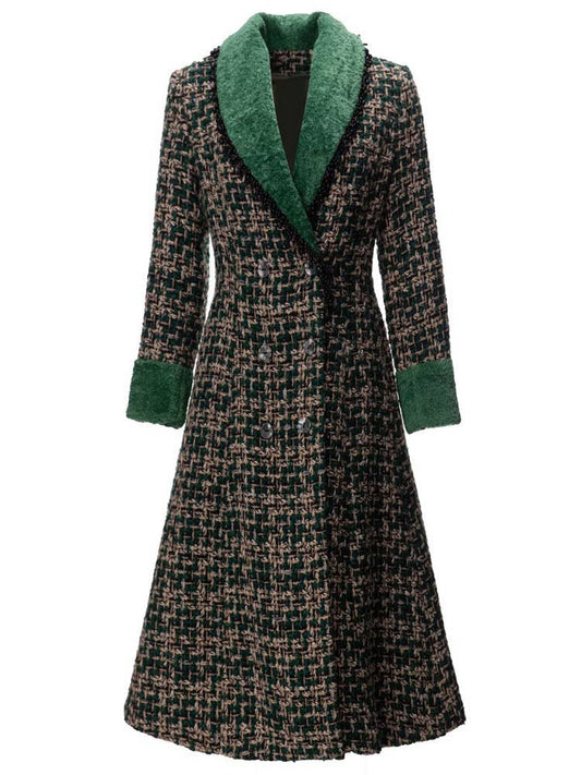 107Y Beaded Tweed Double-Breasted Long Coat for Fall/Winter