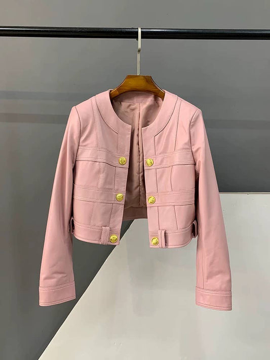 JK295L 2026 New Lambskin Short Slim Fit Moto Leather Jacket