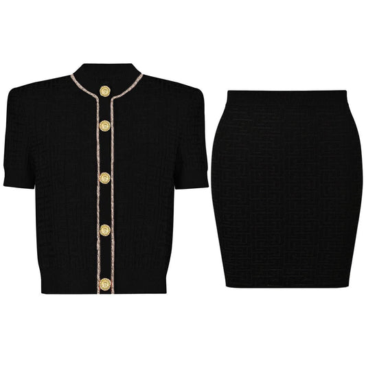 SET61 Classic Chain Knit Short-Sleeved T-Shirt and Skirt Set