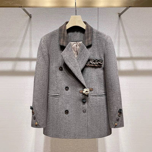 SET256Y 2025 Vintage Plaid Blazer and Skort Two-Piece Set