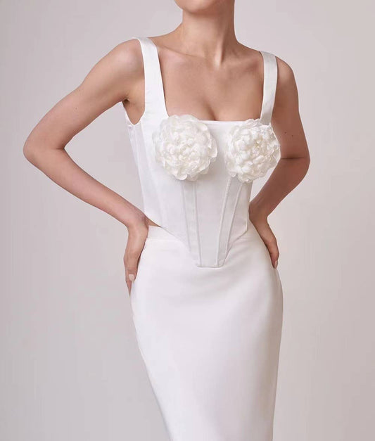 SET9-5 Chic 3D Flower Vest & Bandage Skirt Suit Set