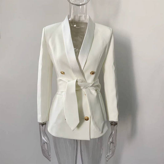 BL0168 Chic Double-breasted Drawstring Blazer