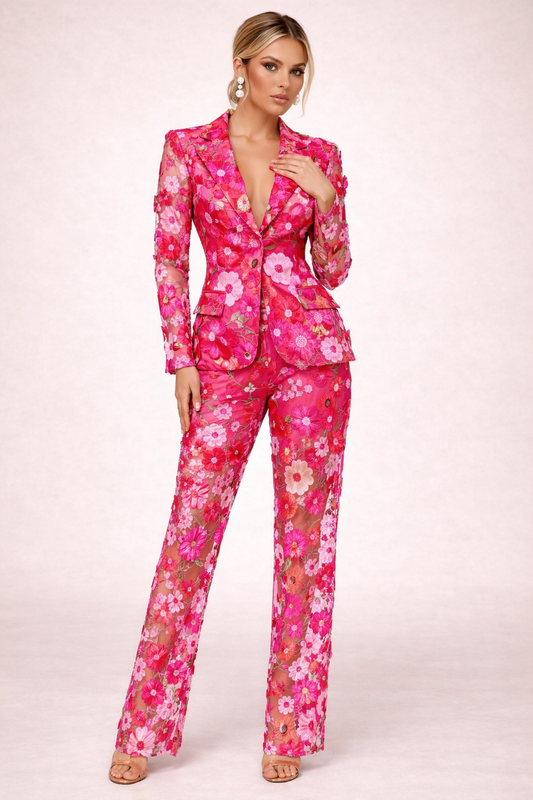 PS8 3D Floral Embroidered Blazer Pants Suit Women