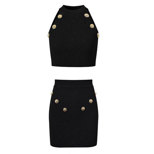 SET48 Summer Sleek Halter Vest + Hip Skirt Ice Silk Set