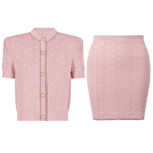 SET61 Classic Chain Knit Short Sleeve T-Shirt and Skirt Set