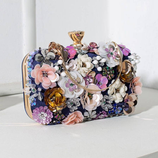 AS5 Hand Beaded 3D Floral Evening Clutch Mini Bag