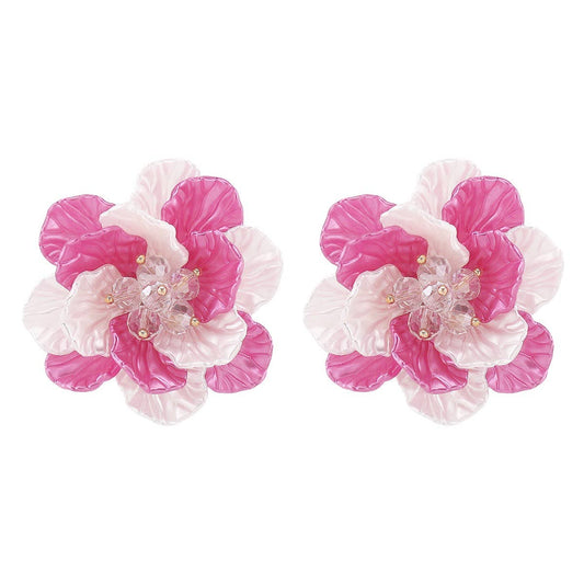 AS1 Vintage Camellia Floral Pearl Stud Earrings for Women