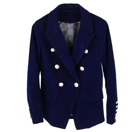 BL46L Velvet Double-Breasted Blazer for Women Autumn Winter