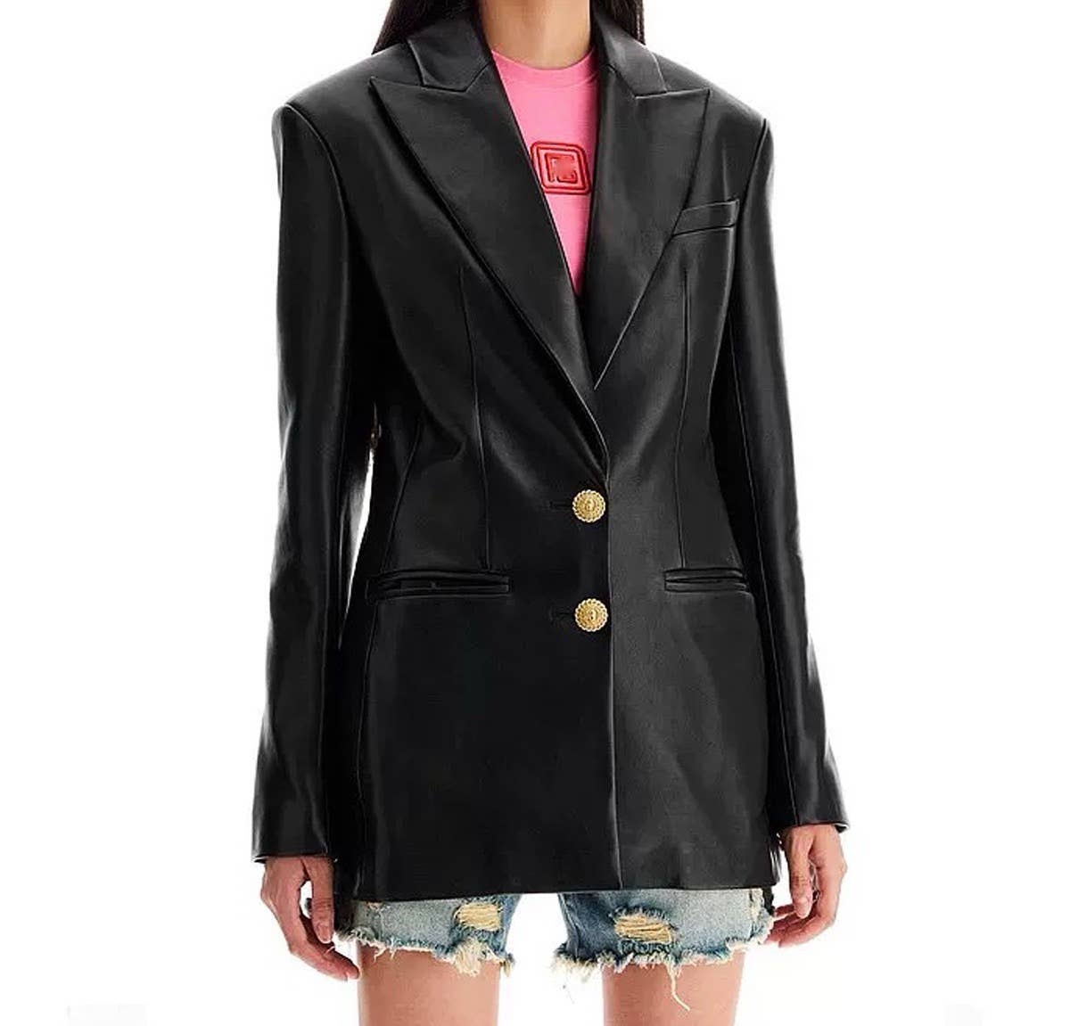JK139Y PU Leather Slim Fit Blazer for Spring and Autumn