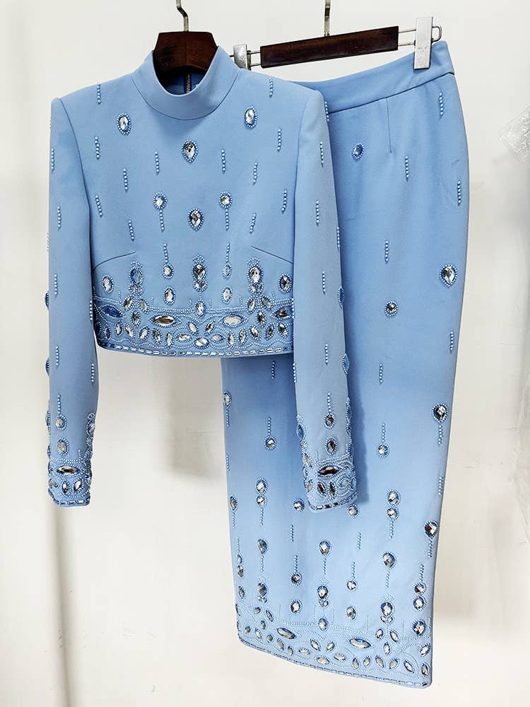 1L Handmade Beaded Diamond Two-Piece Set: Short Top & Skirt