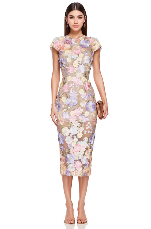 PS1 2026 Elegant Embroidered 3D Floral High Waist Maxi Dress