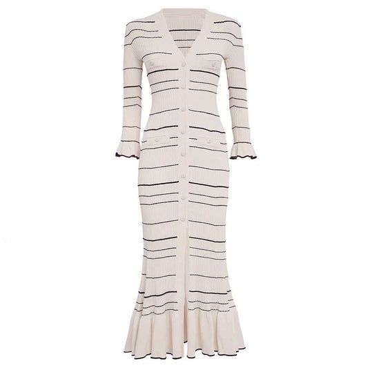 DR836 2025 Spring Autumn Women¡¯s V-Neck Slim Knit Dress