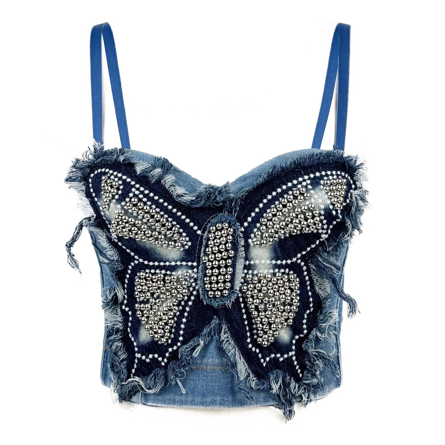 VE004 Edgy Butterfly Tube Top Denim Herringbone Suspenders