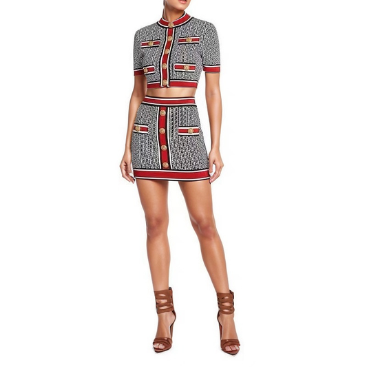 SET52Y Stylish Knitted Crewneck Top and Skirt Set