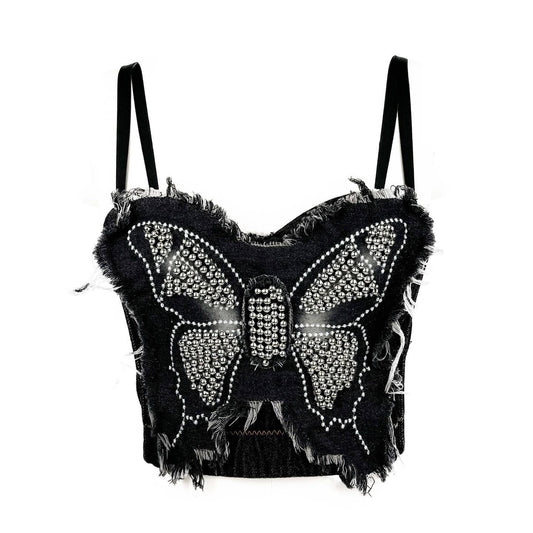 VE004 Chic Butterfly Beaded Corset-Style Tube Top