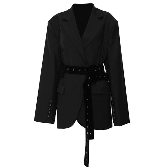 BL43 Deconstructed Double-Belt Eyelet Blazer Jacket