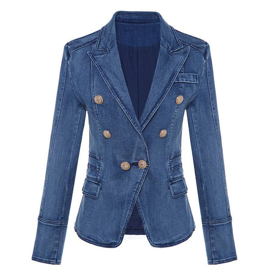 BL0184L  Denim Women's Plus Size Double Breasted Blazer