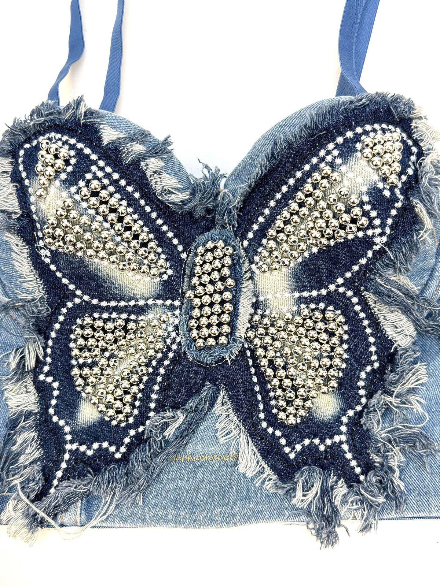 VE004 Chic Butterfly Beaded Corset-Style Tube Top