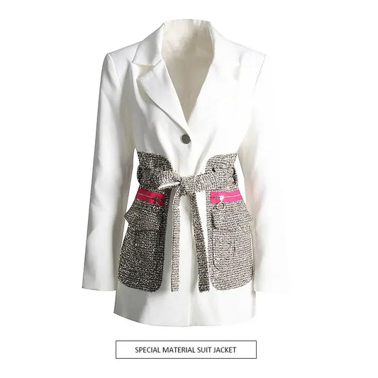 BL031 Tweed Patch Work Elegant Blazer