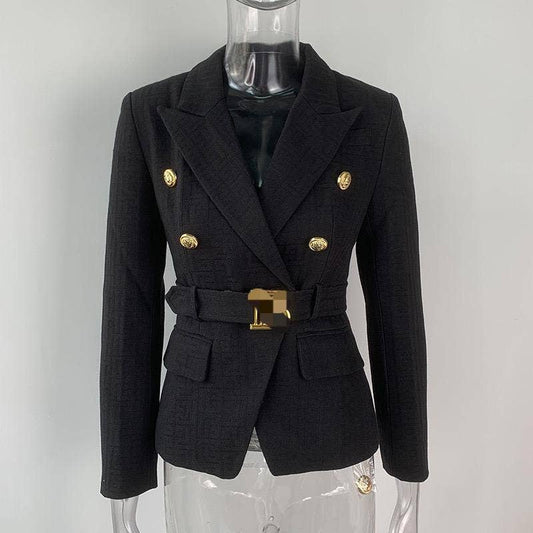 BL0141 Black Jacquard Double-breasted Slim-fit Blazer