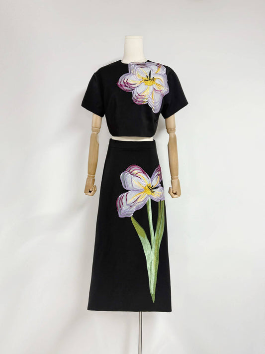 21Y Retro Floral Embroidered Short Sleeve Top & Skirt Set