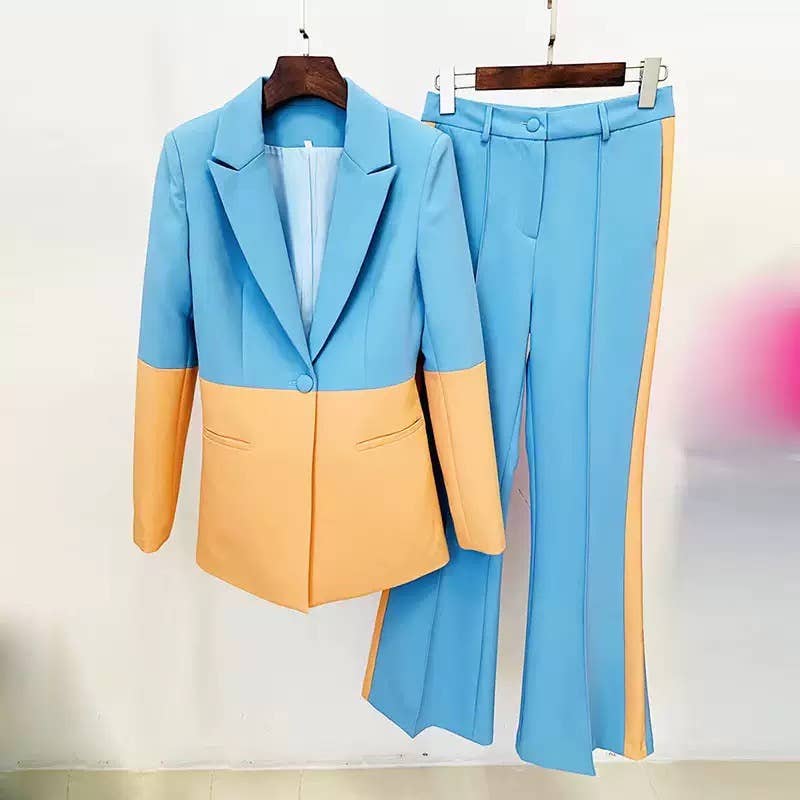 BL194Y Modern Color-Block Business Suit & Flares Set